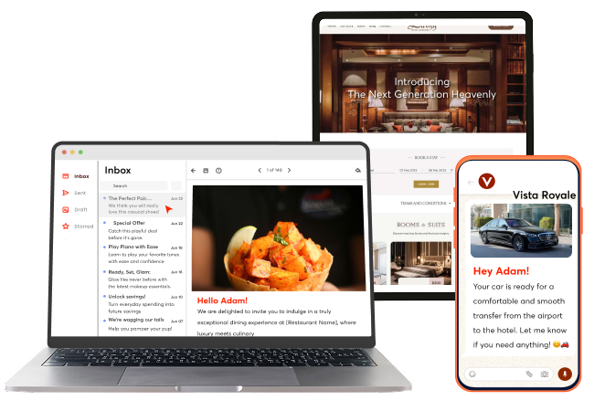 Personalized multichannel messaging preview across email, web, and WhatsApp campaigns