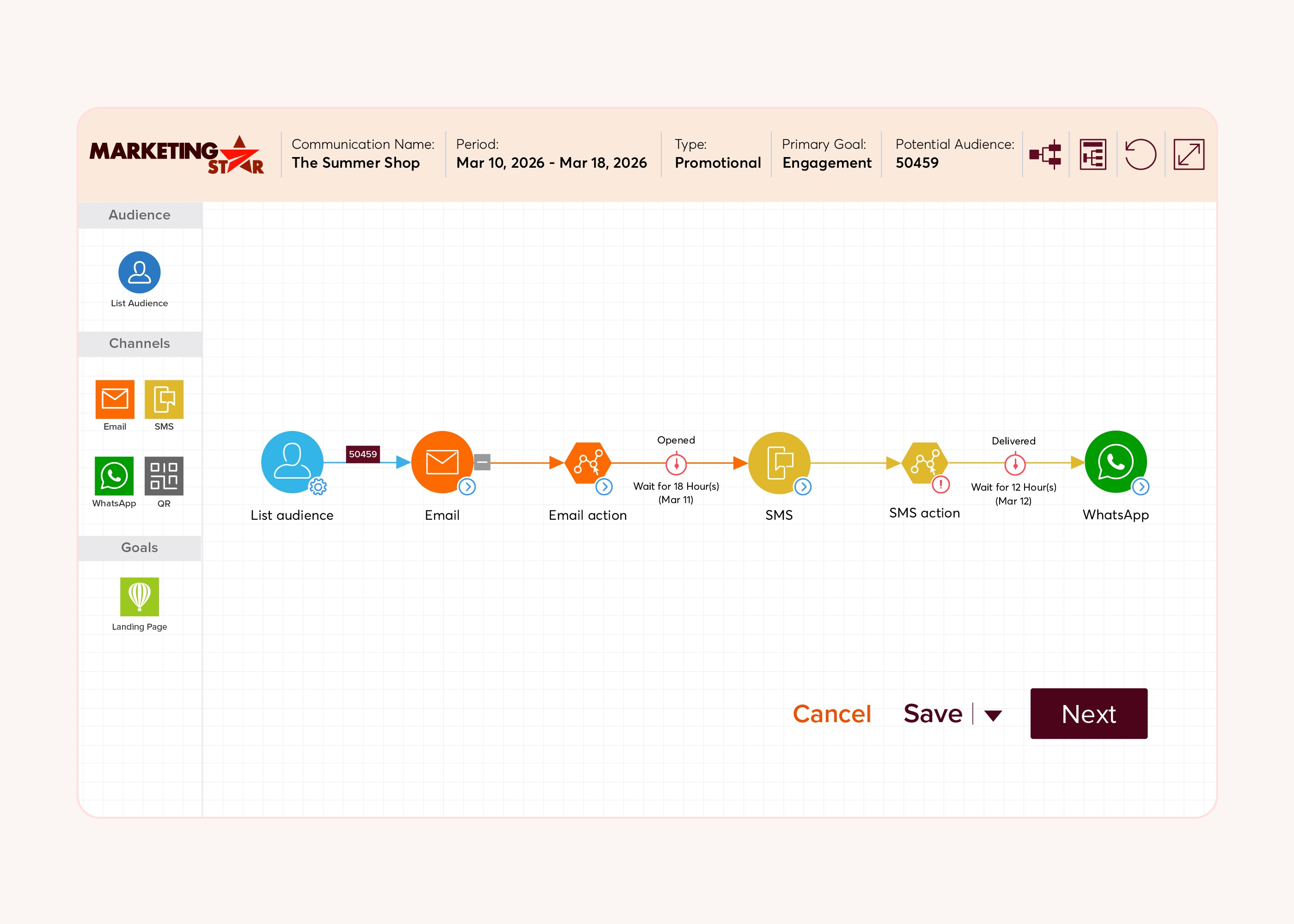 Marketing Star's Multi Dimension Communication Dashboard Screenshot