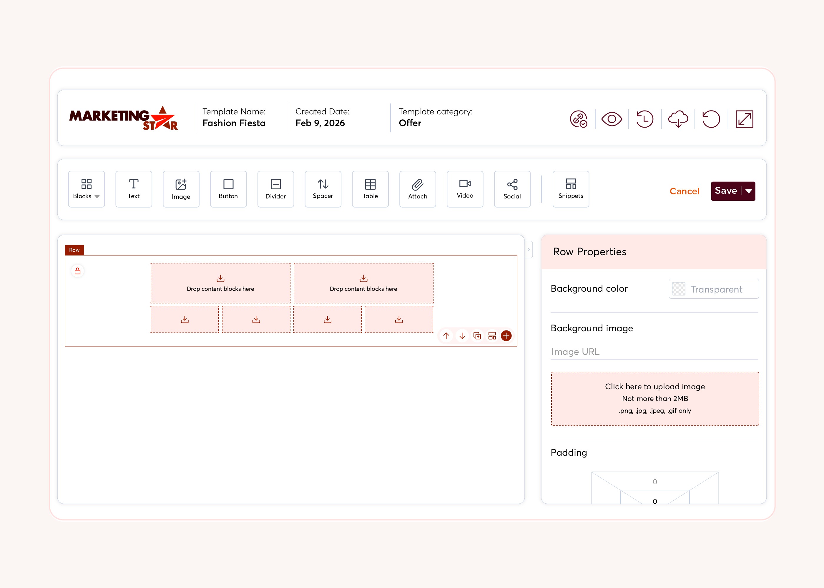 Marketing Star's Template Builder Screenshot