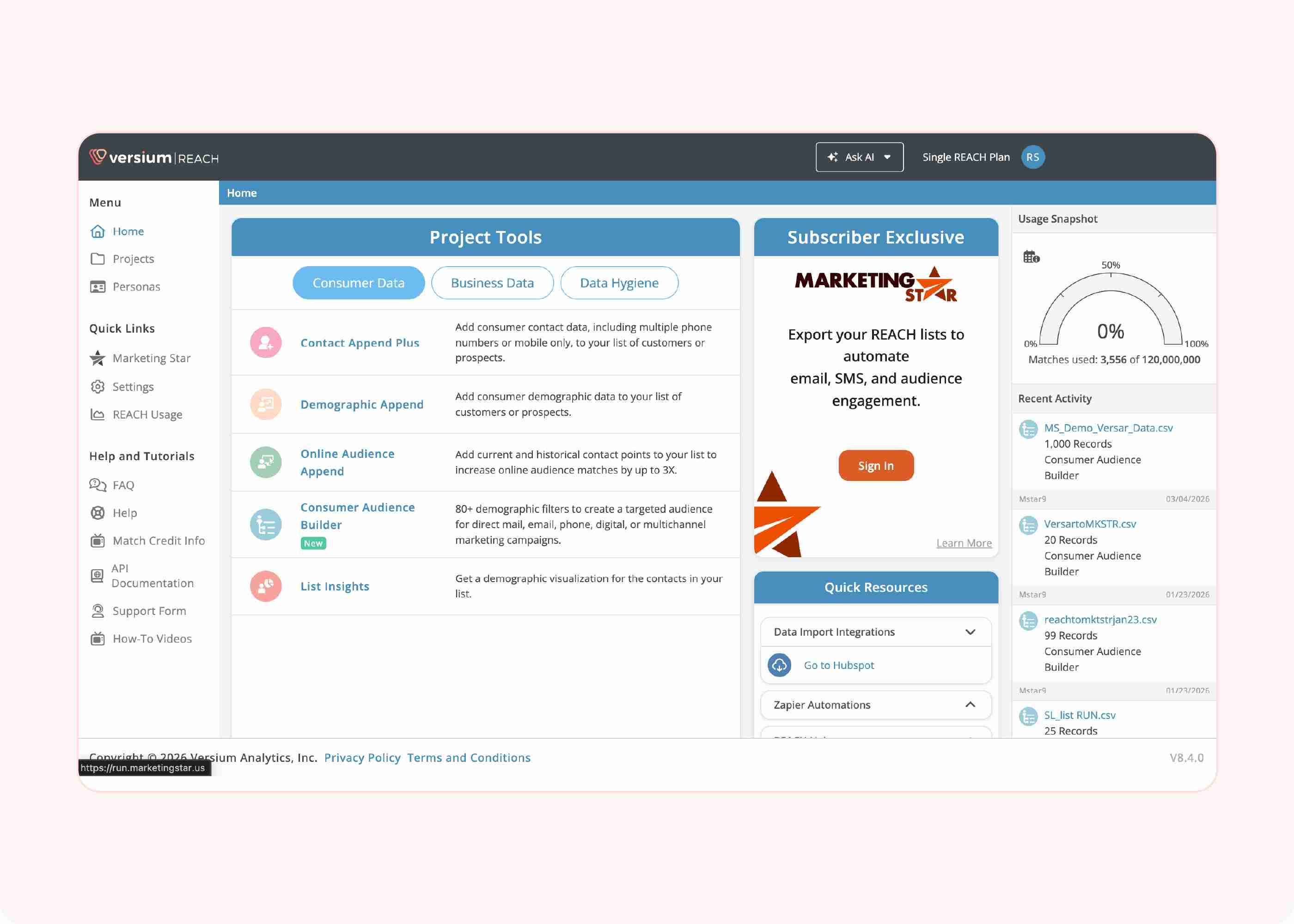 Versium Dashboard